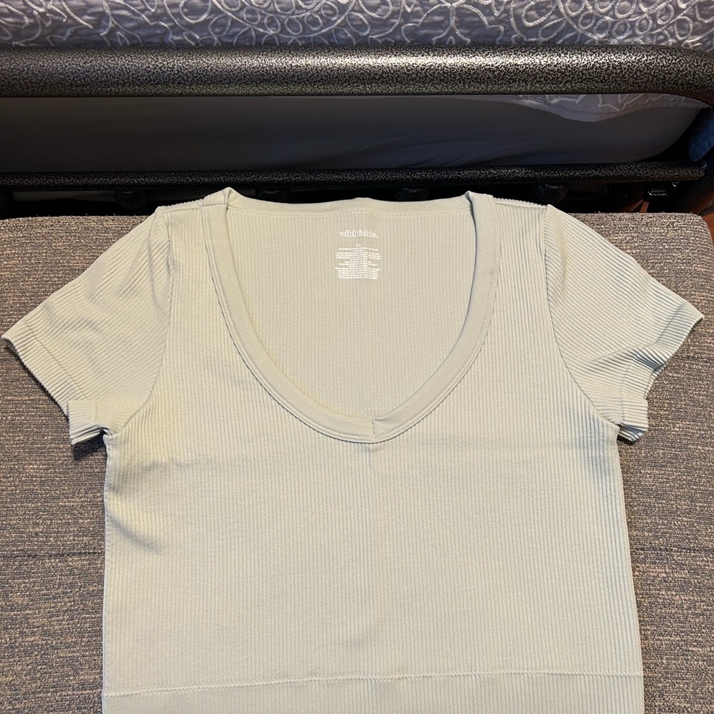 Wild Fable Light Green Ribbed Short Sleeve Top